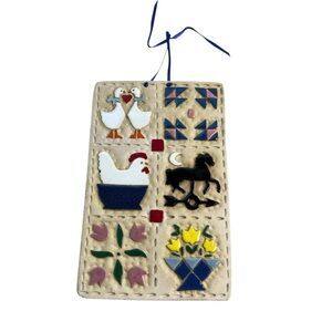 Farm House Country Kitchen Hanging Plaque with Farm Animals and Flowers Decor